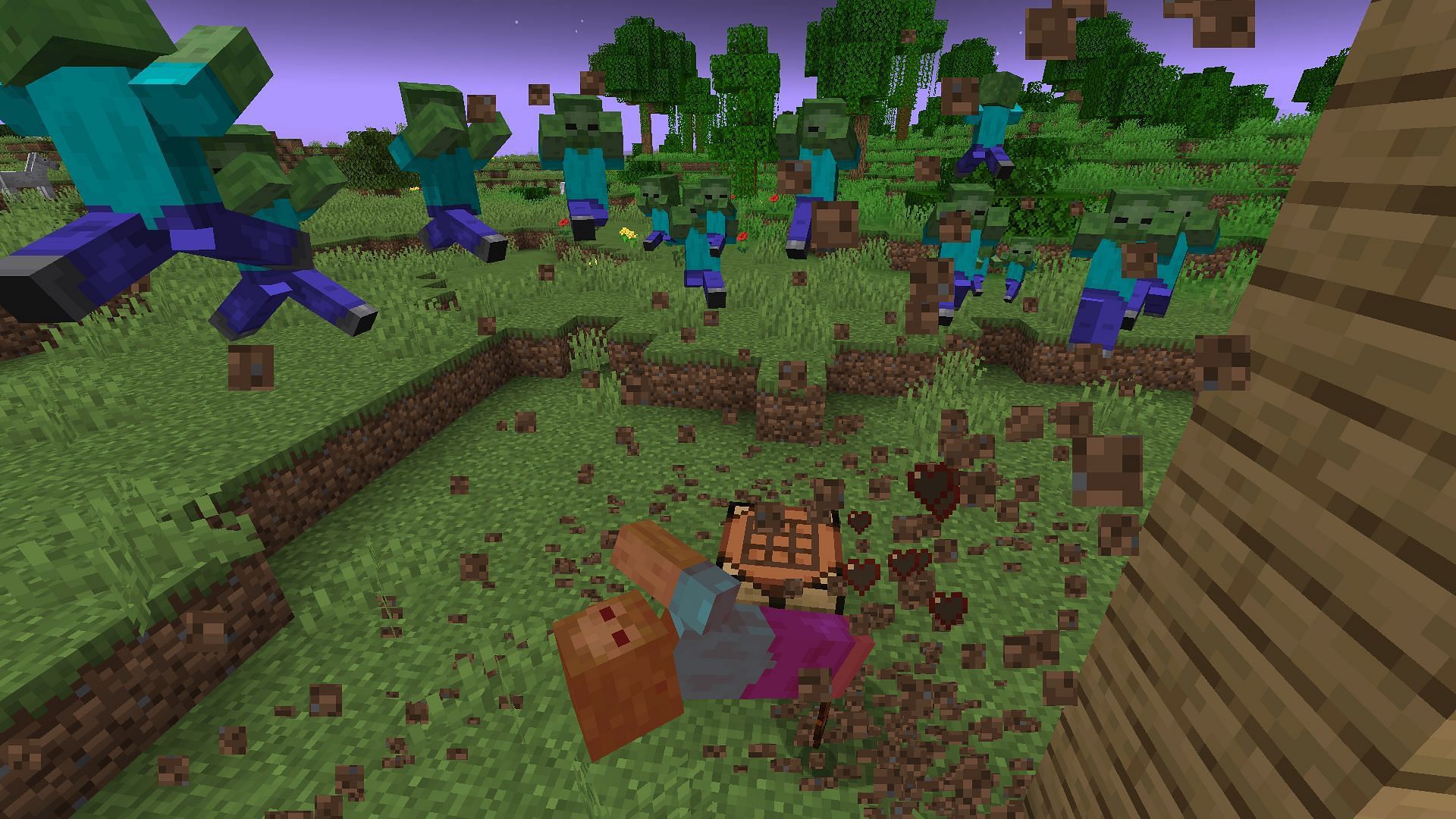 A zombie horde being blown back with the mace&#039;s AOE knockback effect (Image via Mojang)