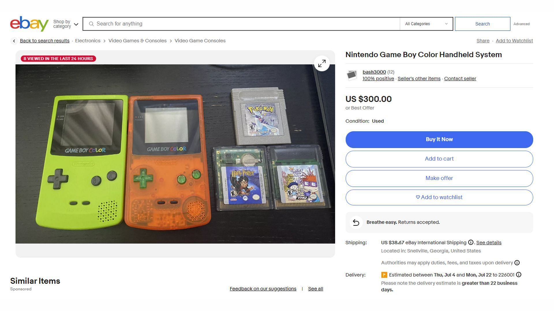 An eBay listing for a working GameBoy Color (Image via eBay)