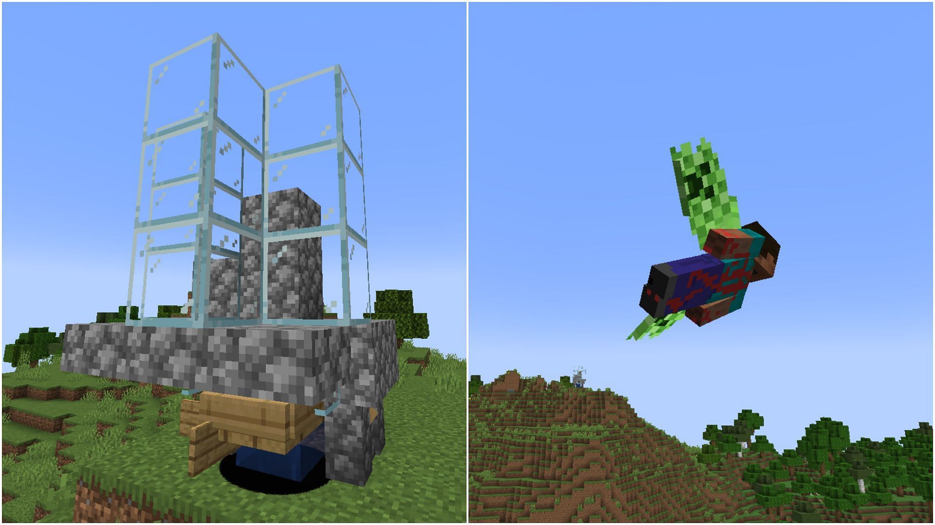 You can create a elytra launcher in Minecraft to get a massive boost (Images via Mojang Studios)