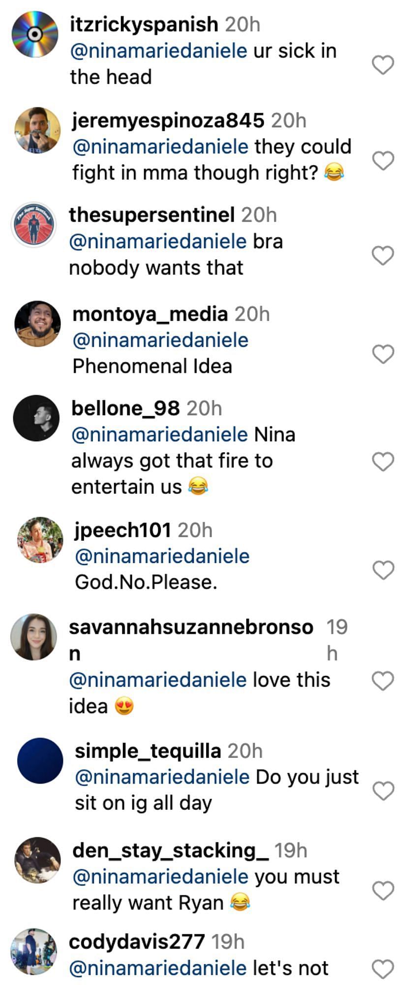 Fans reacting to Nina-Marie Daniele&#039;s suggestion for Ryan Garcia. [via @kingryan on Instagram]
