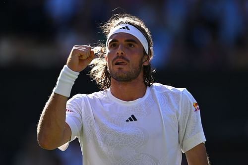 Stefanos Tsitsipas in action at Wimbledon 2023