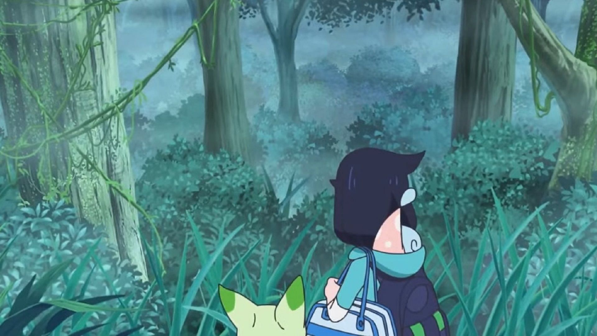 Hatenna detects danger in the forest in Pokemon Horizons Episode 53 (Image via The Pokemon Company)