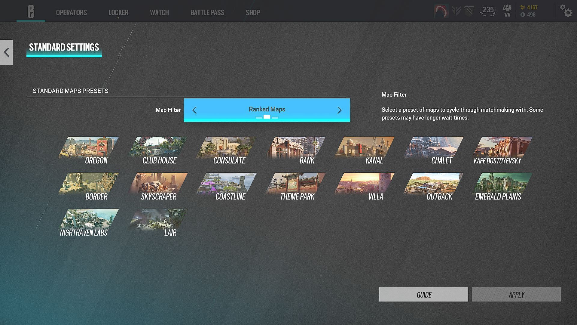 Standard matches now have map pools as options. (Image via Ubisoft)