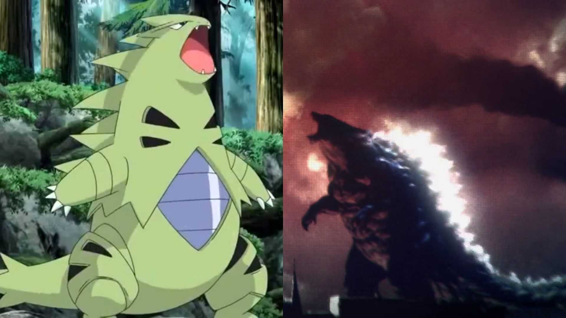 Godzilla seems to be the clear answer between the two (Image via The Pokemon Company, wikizilla)