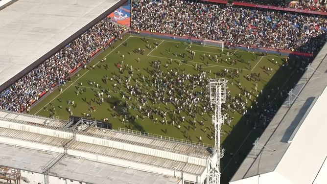 Beta Squad vs AMP football match gets called off after numerous fans invade the pitch at Selhurst Park