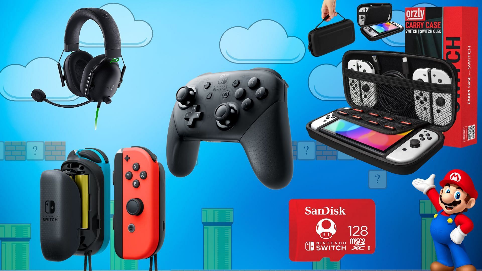 The best accessories to get for Nintendo Switch (Image via Nintendo, Orzly, Razer)