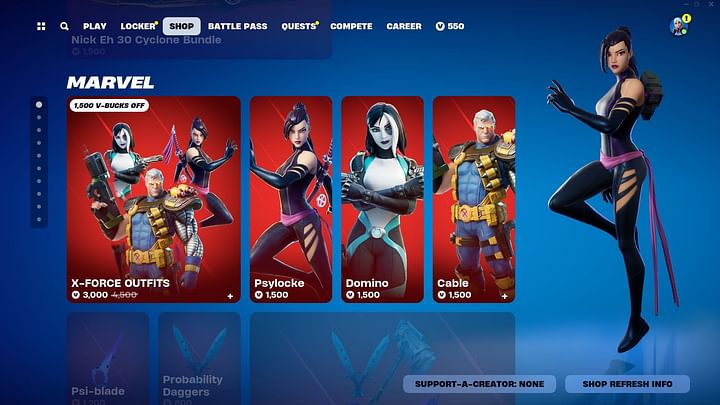 How to get Psylocke, Domino, and Cable (X-Force) skins in Fortnite