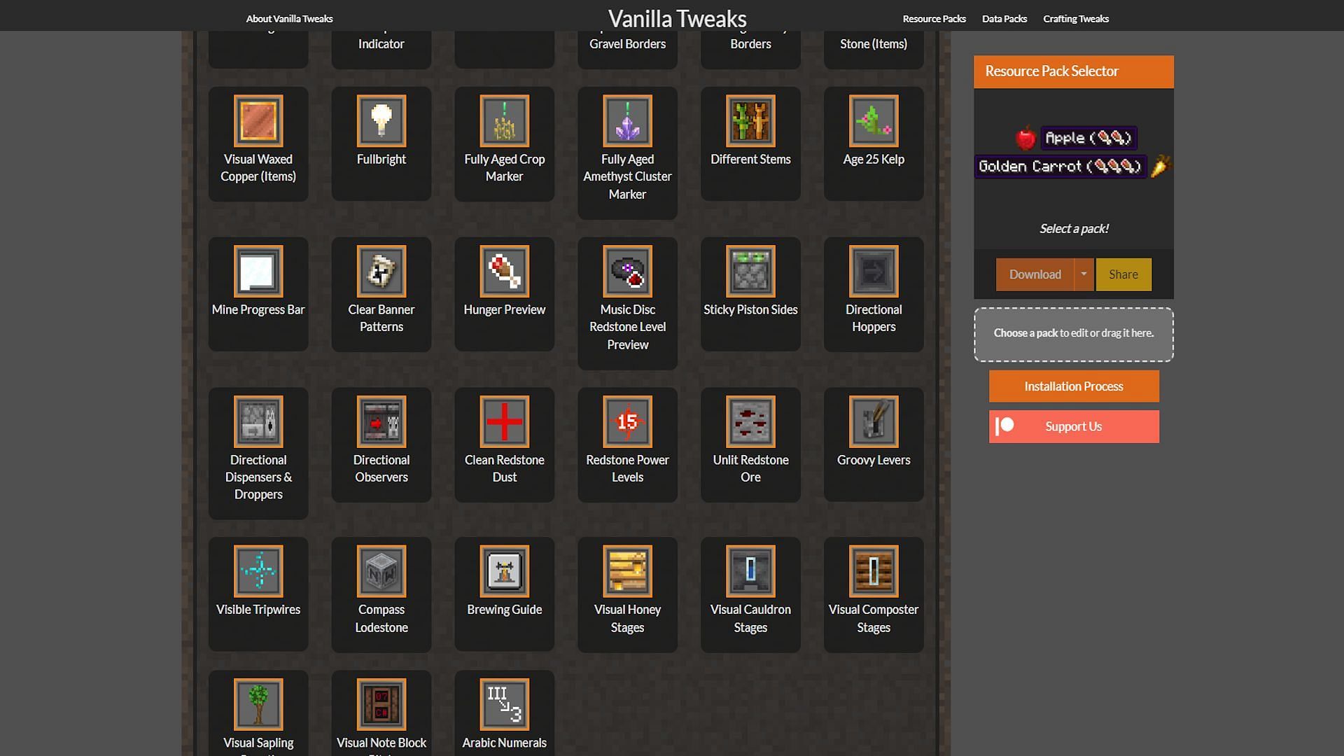 Vanilla Tweaks has no shortage of interesting and useful options (Image via Vanilla Tweaks)