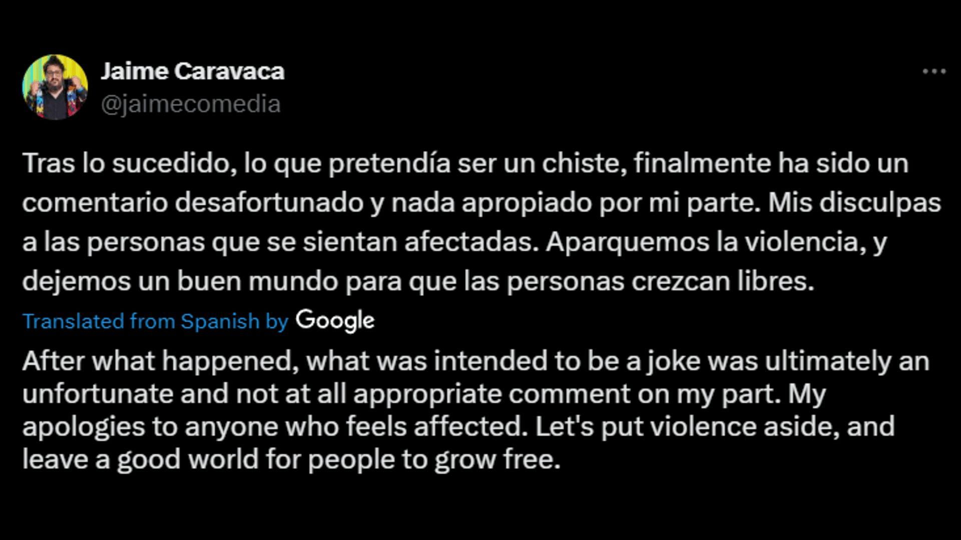 Jaime Caravaca apologizes for his remarks about an infant. (Image via X/ jaimecomedia)