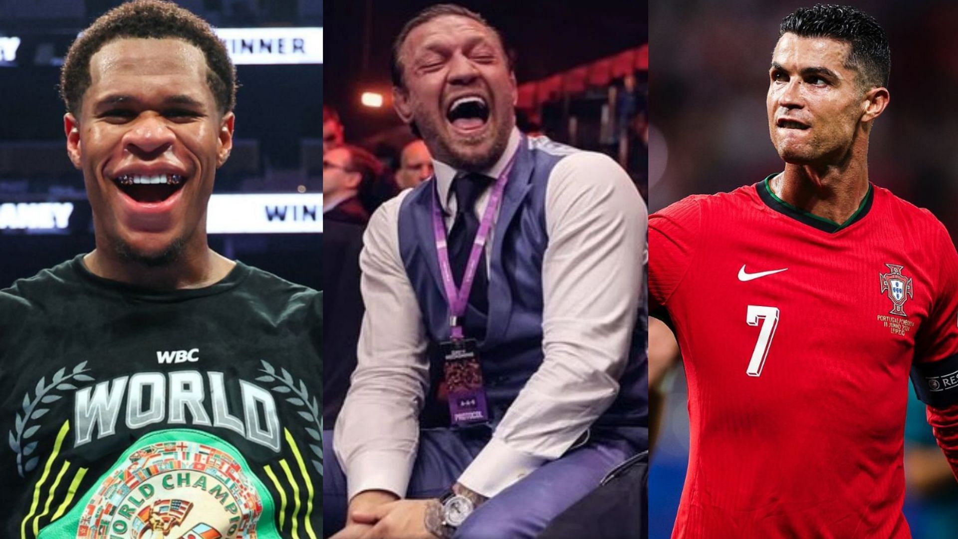 Devin Haney (left), Conor McGregor (center), Cristiano Ronaldo (right) [Images courtesy of Getty Images &amp; @Cristiano on Instagram]