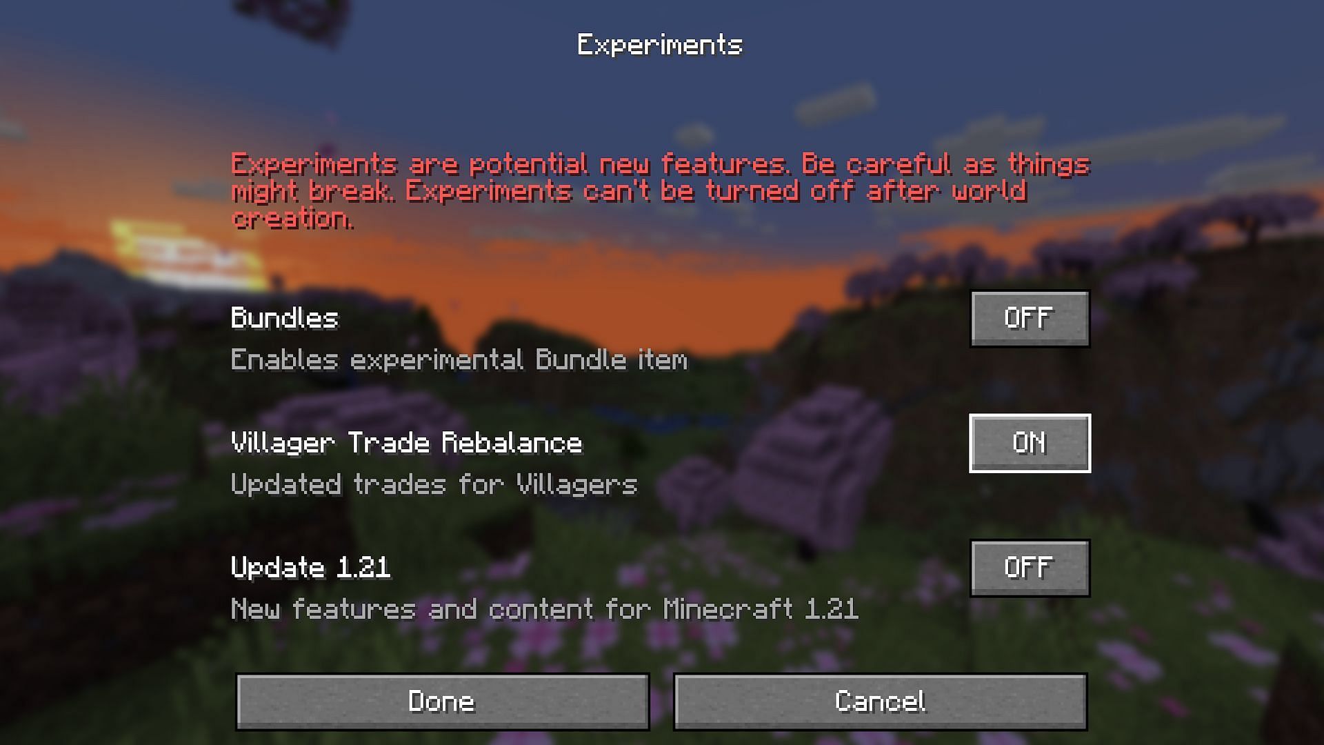 The villager trading rebalance toggle in Java Edition (Image via Mojang)