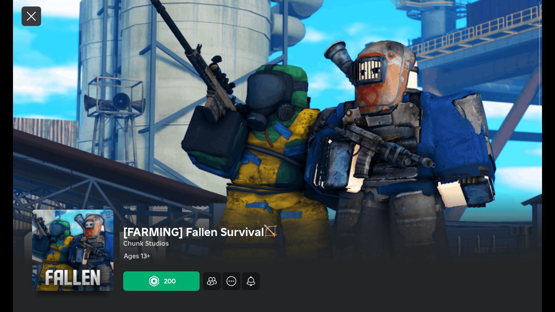 Fallen Survival purchase page in Roblox (Image via Roblox)