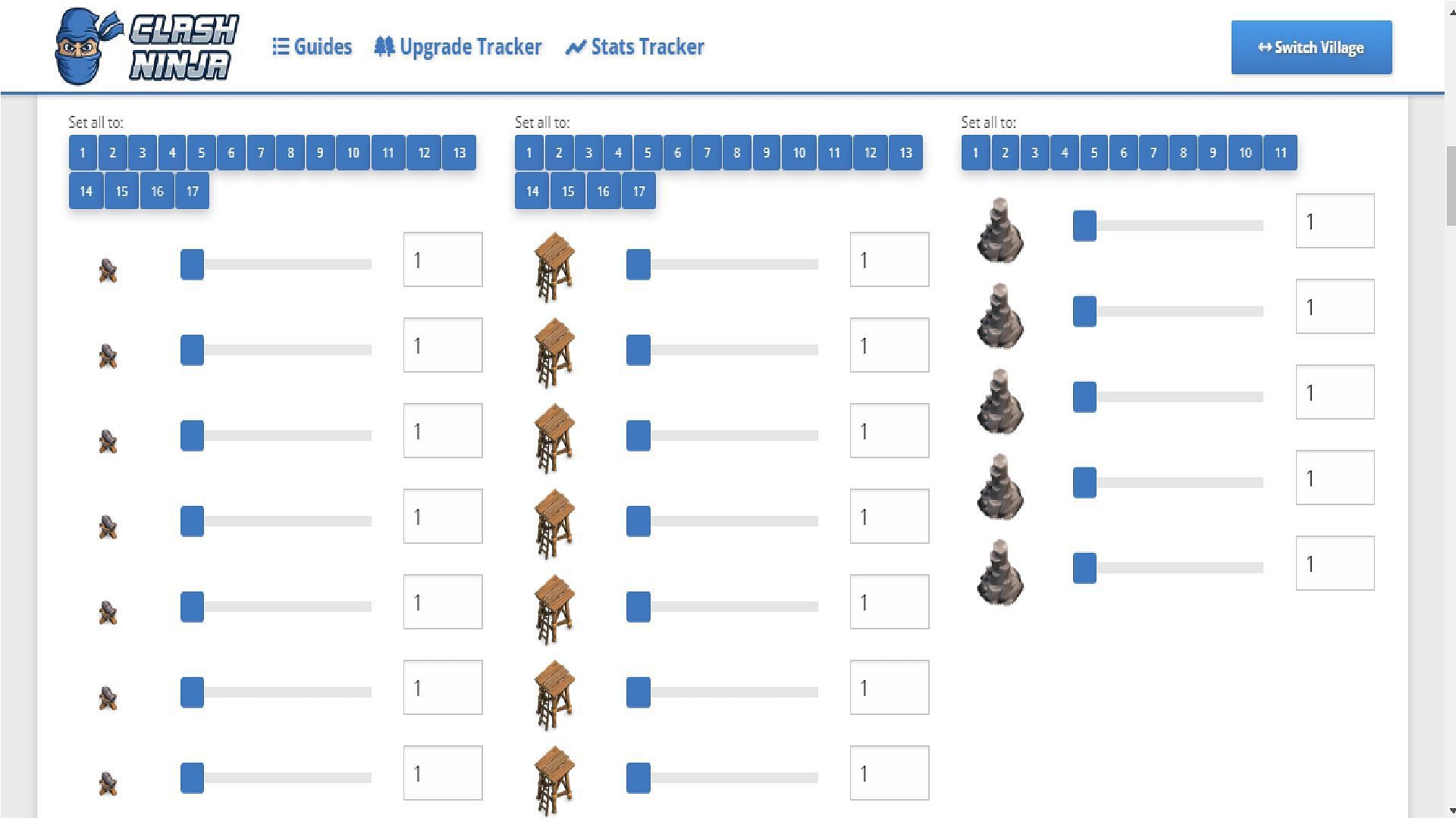 Select the correct levels for your buildings and scroll down to Proceed (Image via ClashNinja)