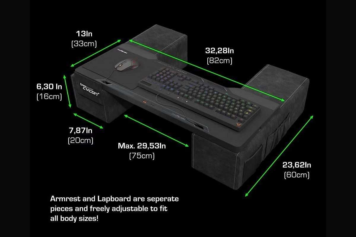 Dimensions of the Couchmaster Cycon 2 (Image via Nerdytec)