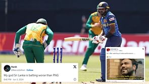 "Just no ability to assess the situation and adapt" - Fans react as Sri Lanka are bundled out for 77 runs in SA vs SL 2024 T20 World Cup clash