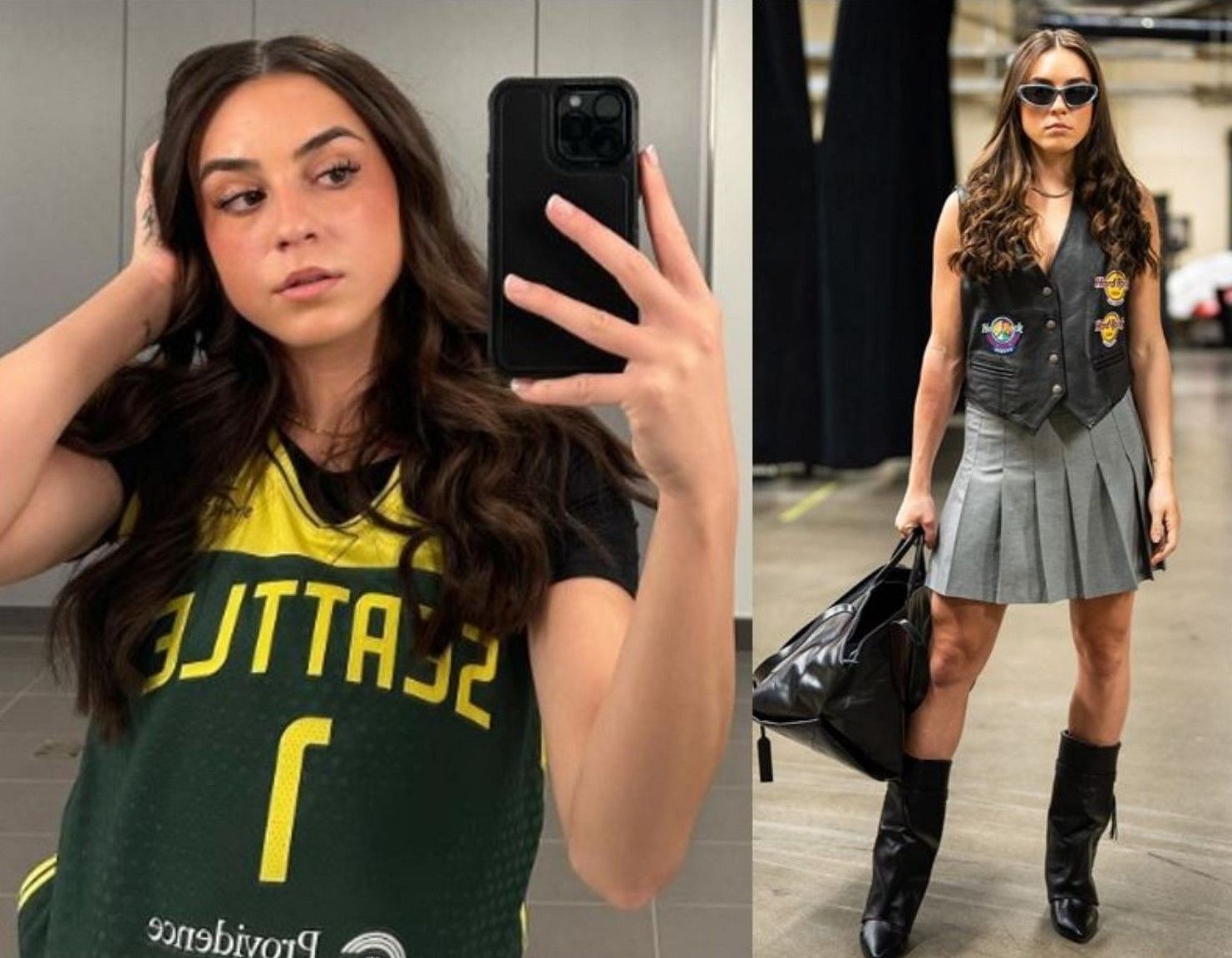 In Photos: Nika Muhl channels &quot;rockstar vibes&quot; in Hard Rock jacket and leather boots ahead of Las Vegas matchup (Photos from Seattle Storm X page and Nika Muhl