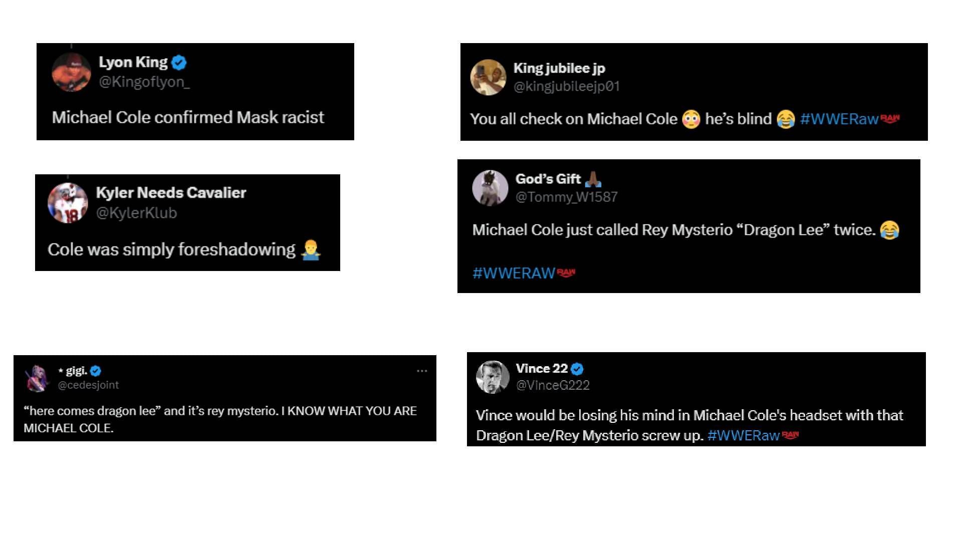 Fans react to Michael Cole&#039;s botch (source: X.com)