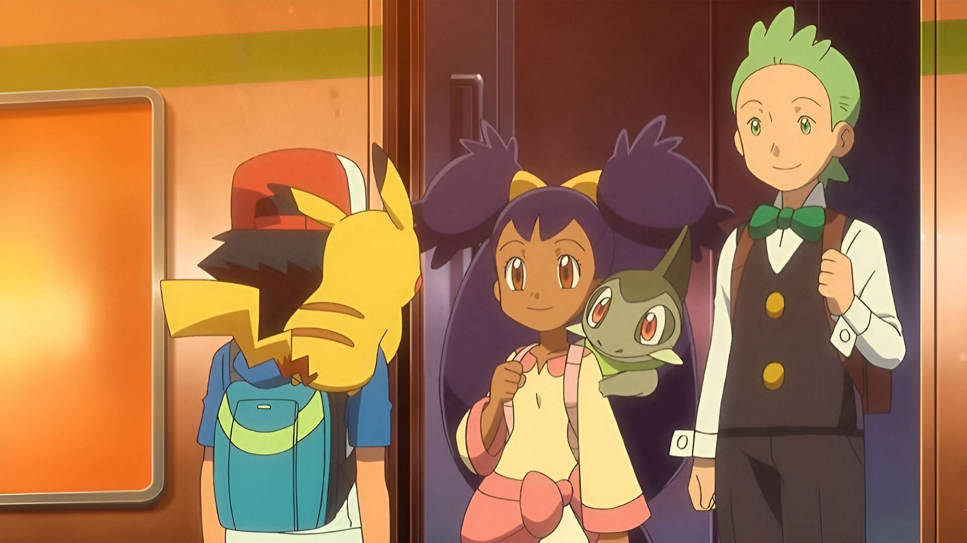 Ash says farewell to Iris and Cilian in this Pokemon Black and White episode (Image via The Pokemon Company)