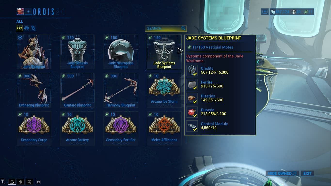 Vestigial Motes can be used to acquired Jade components (Image via Digital Extremes)