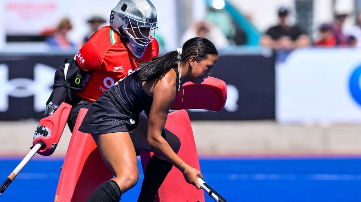 Madhuri Kindo in action against New Zealand at FIH Hockey Women&rsquo;s Junior World Cup 2023 (Image Credits: Olympics.com)