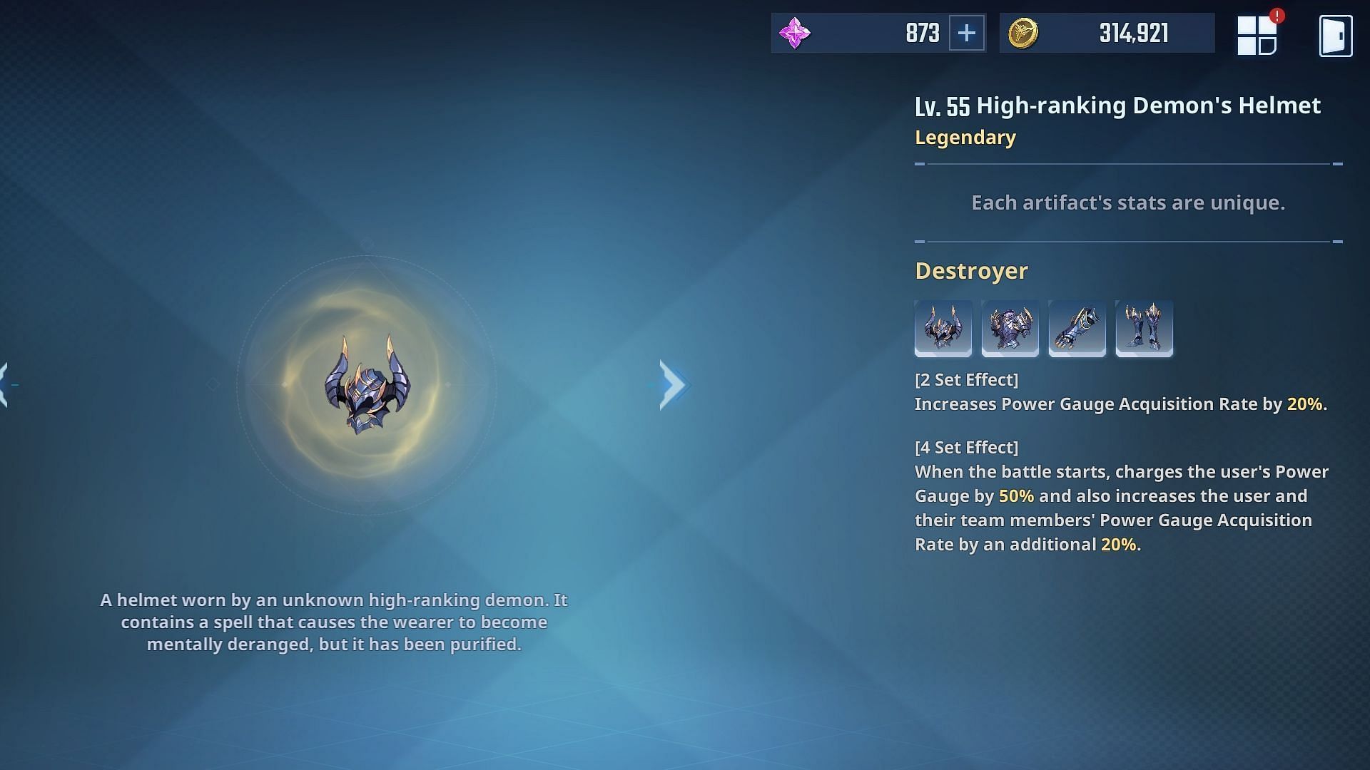 Destroyer artifact set in Solo Leveling Arise. (Image via Netmarble)