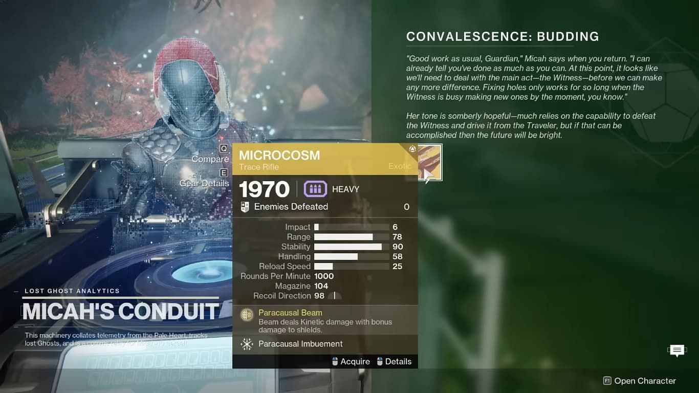 Microcosm is just sitting there as a mission reward, but it&#039;s a long quest chain (Image via Bungie)