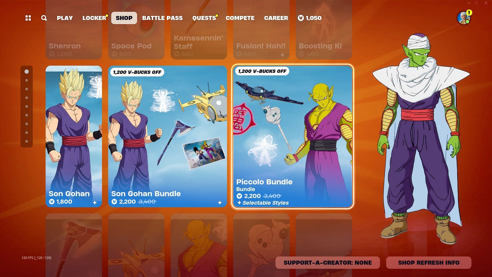 This fan-favorite Piccolo (Dragon Ball) skin in Fortnite is currently listed in the Item Shop (Image via Epic Games)