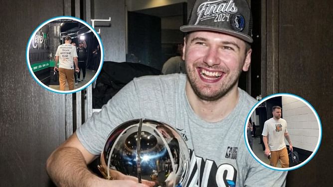 In Photos: Luka Doncic arrives at TD Garden with strong message written on his Air Jordan T-shirt ahead of game vs Celtics