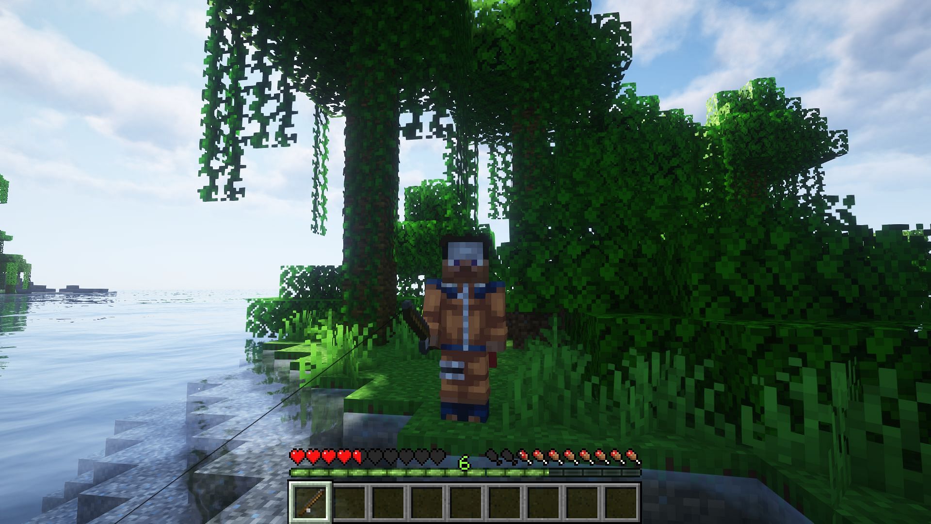 A player fishing for treasure in a jungle biome (Image via Mojang)