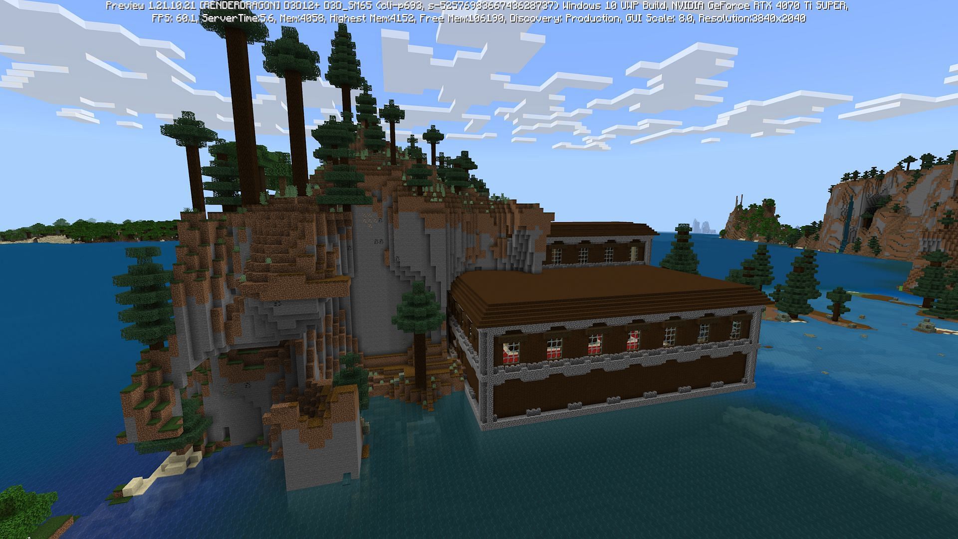 The strange waterfront mansion found on the seed (Image via Mojang)