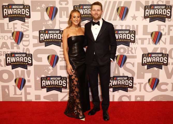 William Byron's girlfriend Erin Blaney shimmers and shines in a white co-ord set with a dazzling jacket