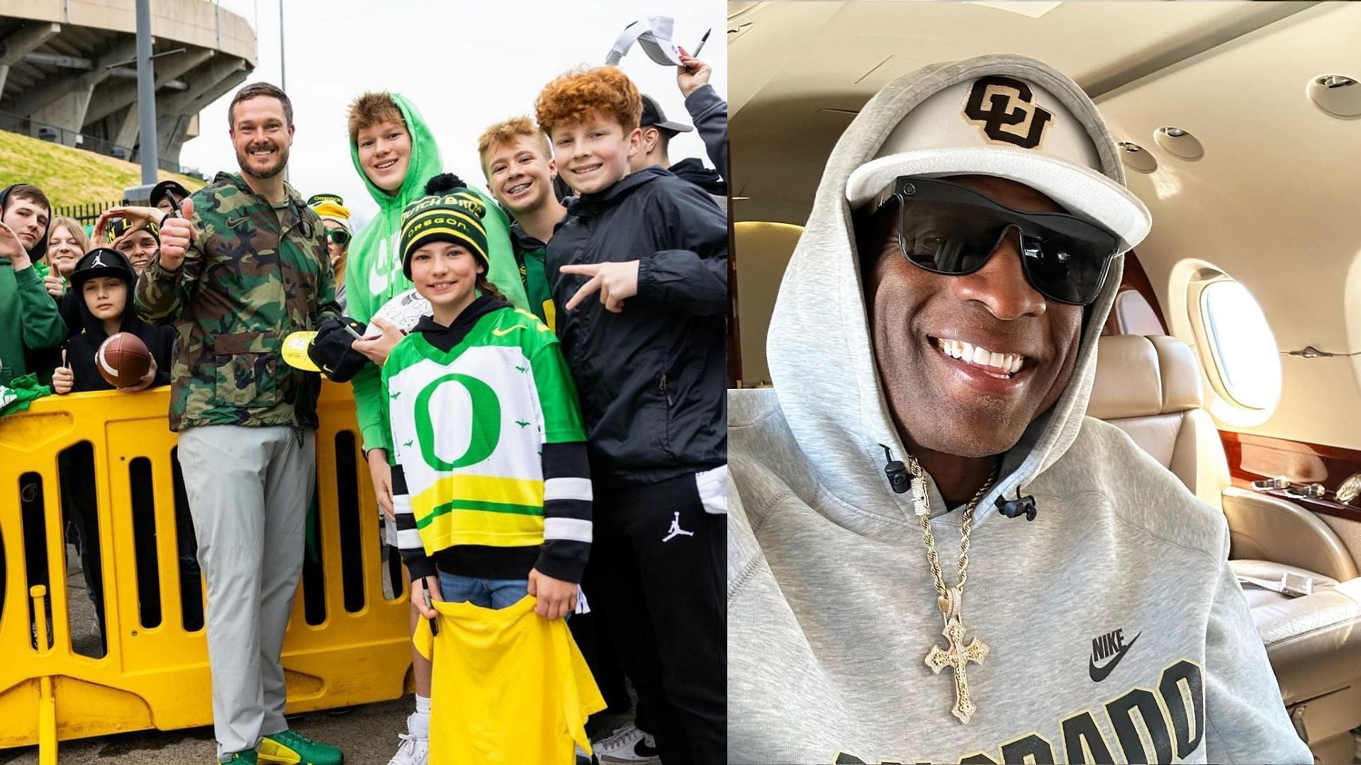 Deion Sanders on devastating 42-6 loss against Oregon (Images via @deionsanders @coachdanlanning)