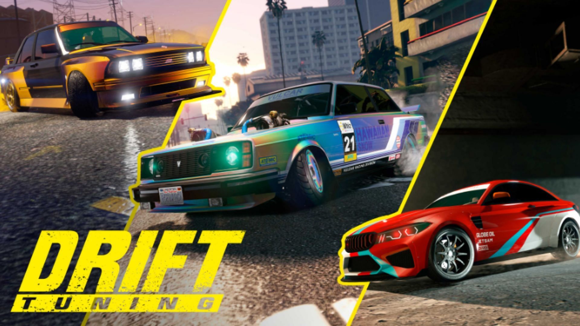 Artwork of the three new Drift Tune cars (Image via Rockstar Games)