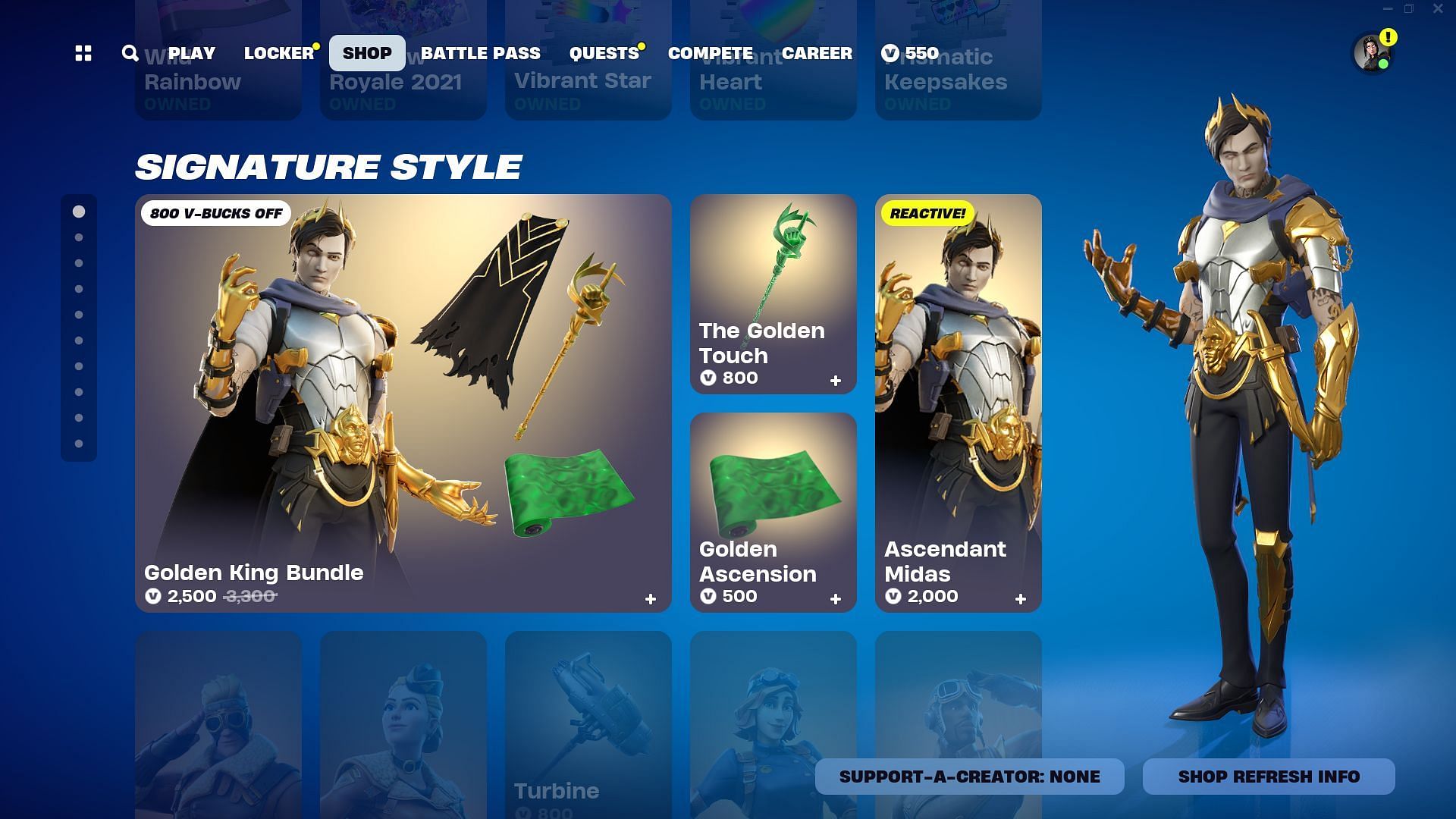 You can now purchase the Ascendant Midas skin in Fortnite (Image via Epic Games)