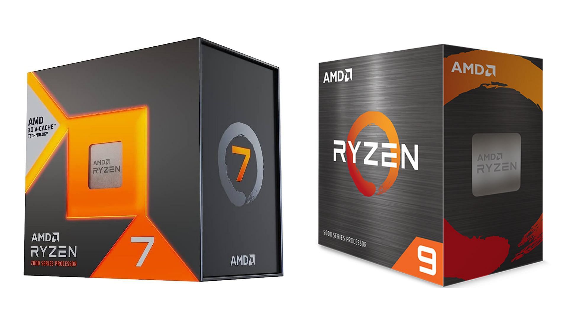 The Ryzen 7 7800X3D and Ryzen 9 5900X are some of the best AMD CPUs (Image via AMD and Amazon)