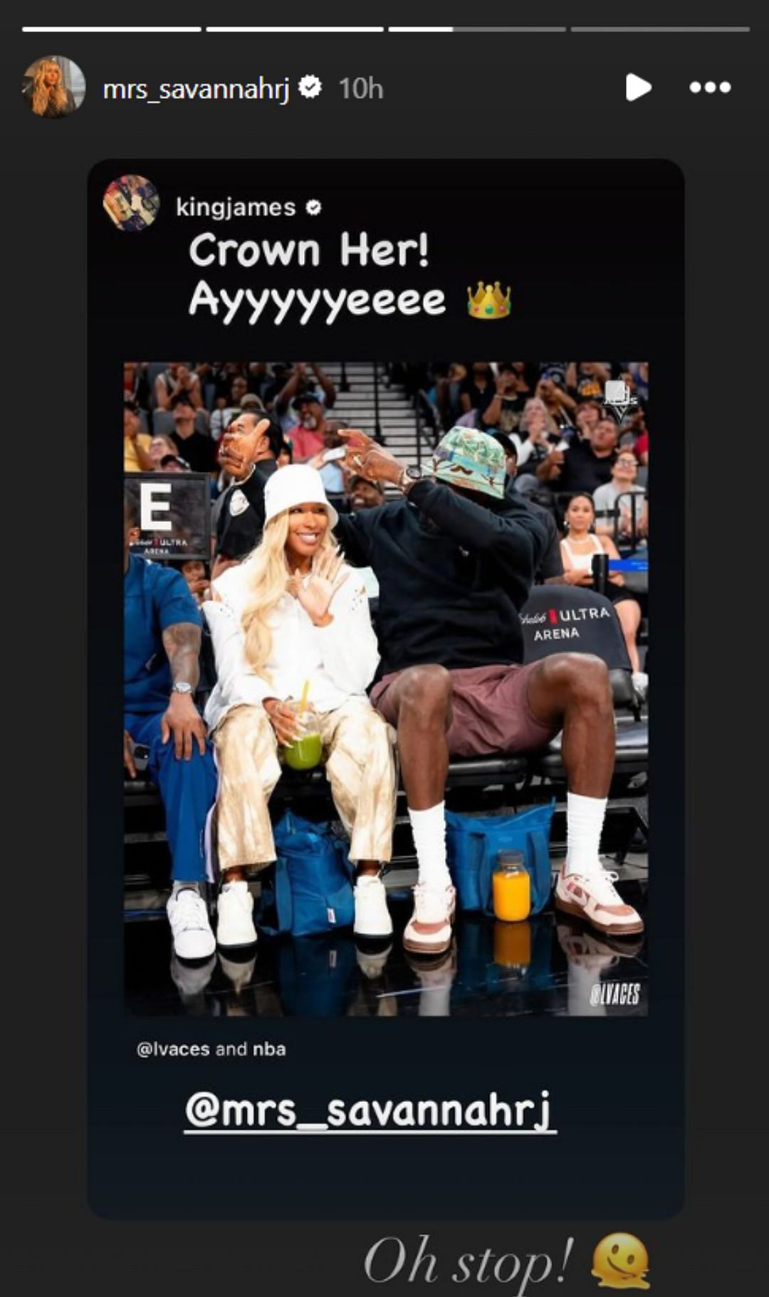 Savannah reshares LeBron's IG story