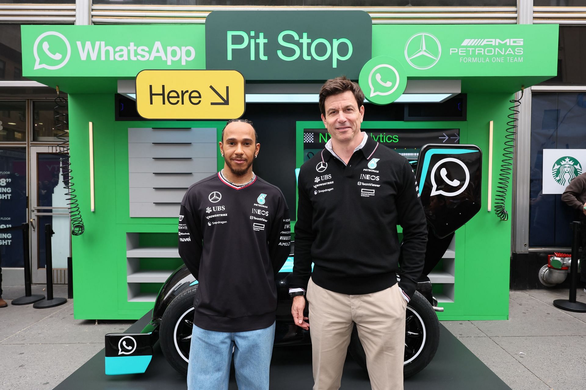 WhatsApp And The Mercedes-AMG PETRONAS F1 Team Fifth Avenue Speed Demo With Lewis Hamilton And Toto Wolff