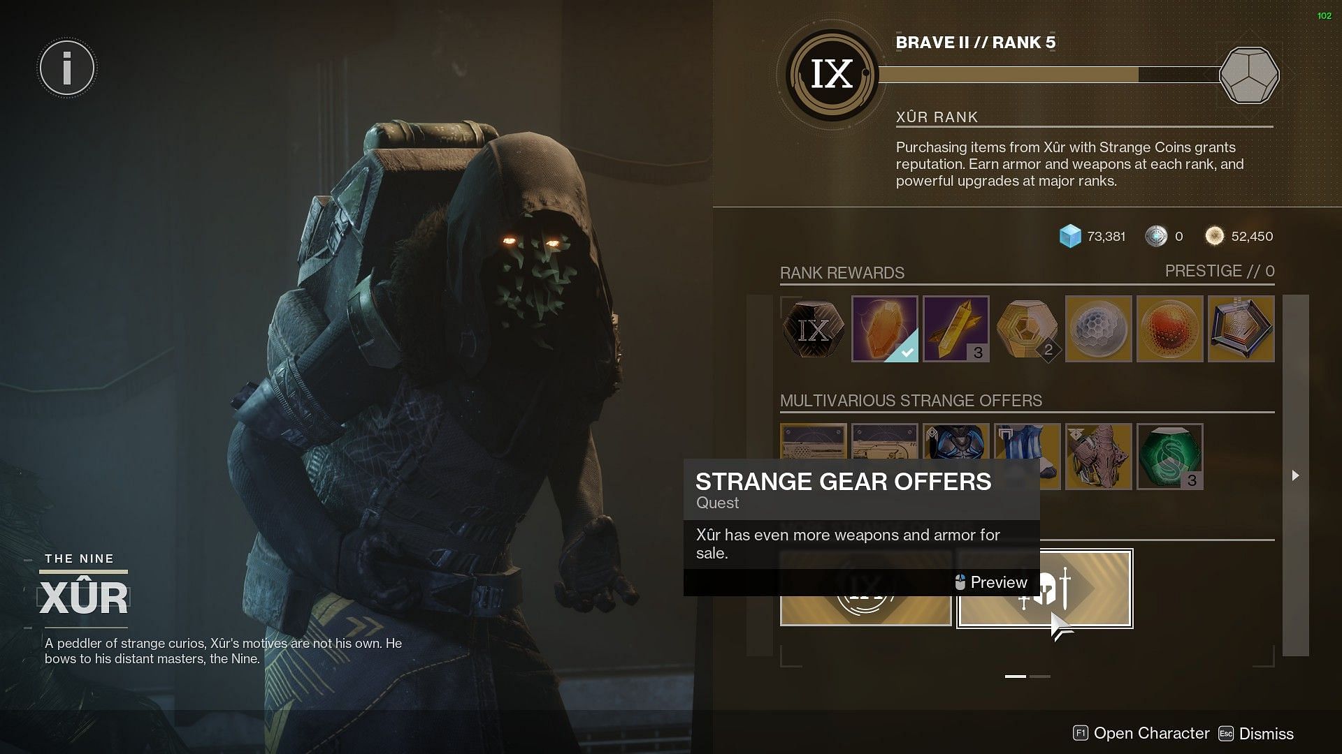 Strange Gear Offers in Destiny 2 (Image via Bungie)