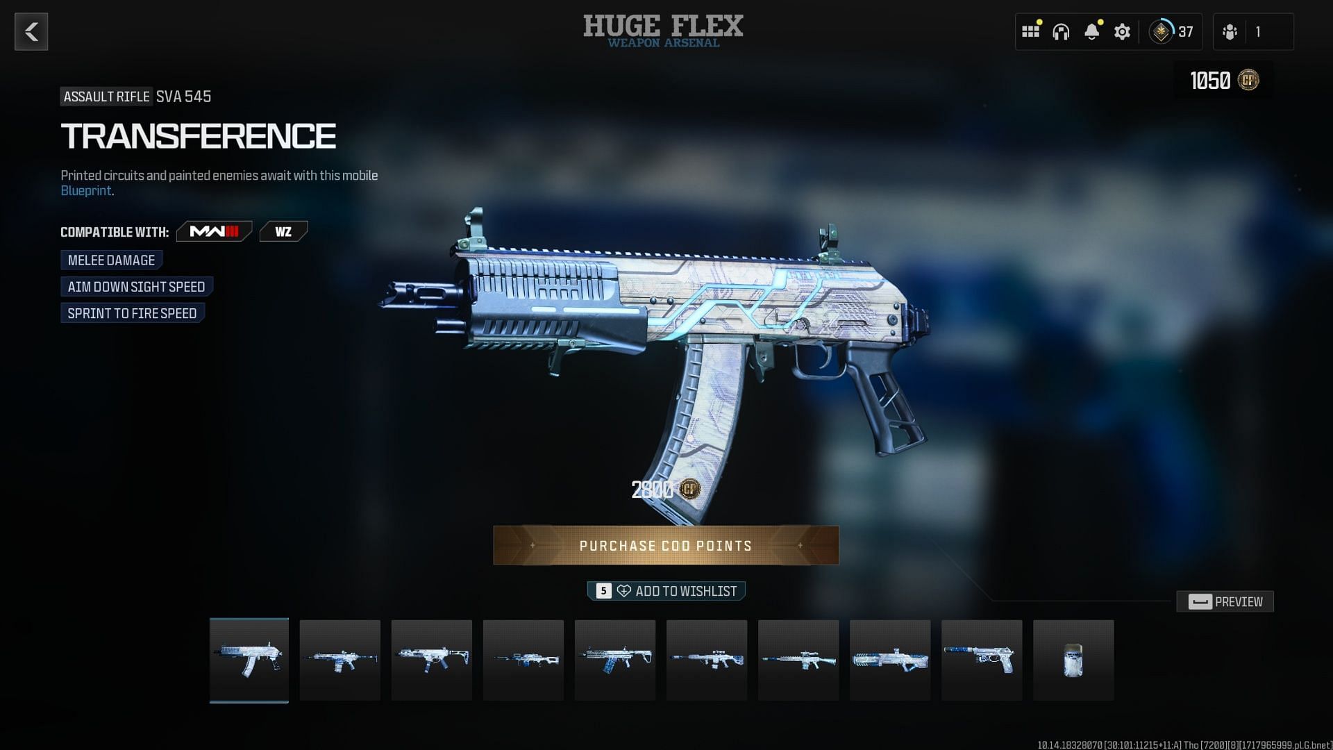 Transference SVA 545 weapon blueprint (Image via Activision)