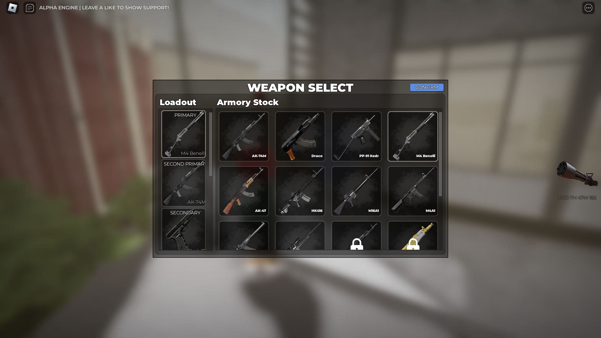 Weapon select screen (Image via Roblox)