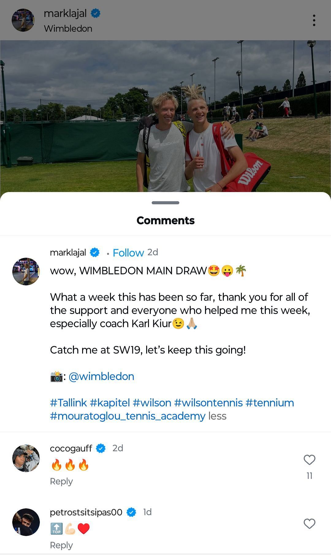 Coco Gauff and Stefanos Tsitsipas&#039; brother Petros on Instagram