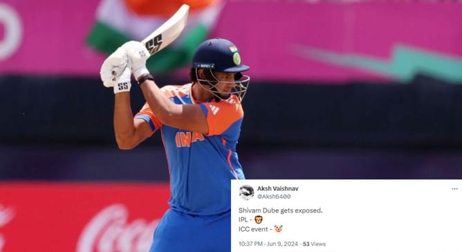 "Exposed" - Fans slam Shivam Dube for scoring 3 off 9 balls in IND vs PAK 2024 T20 World Cup clash
