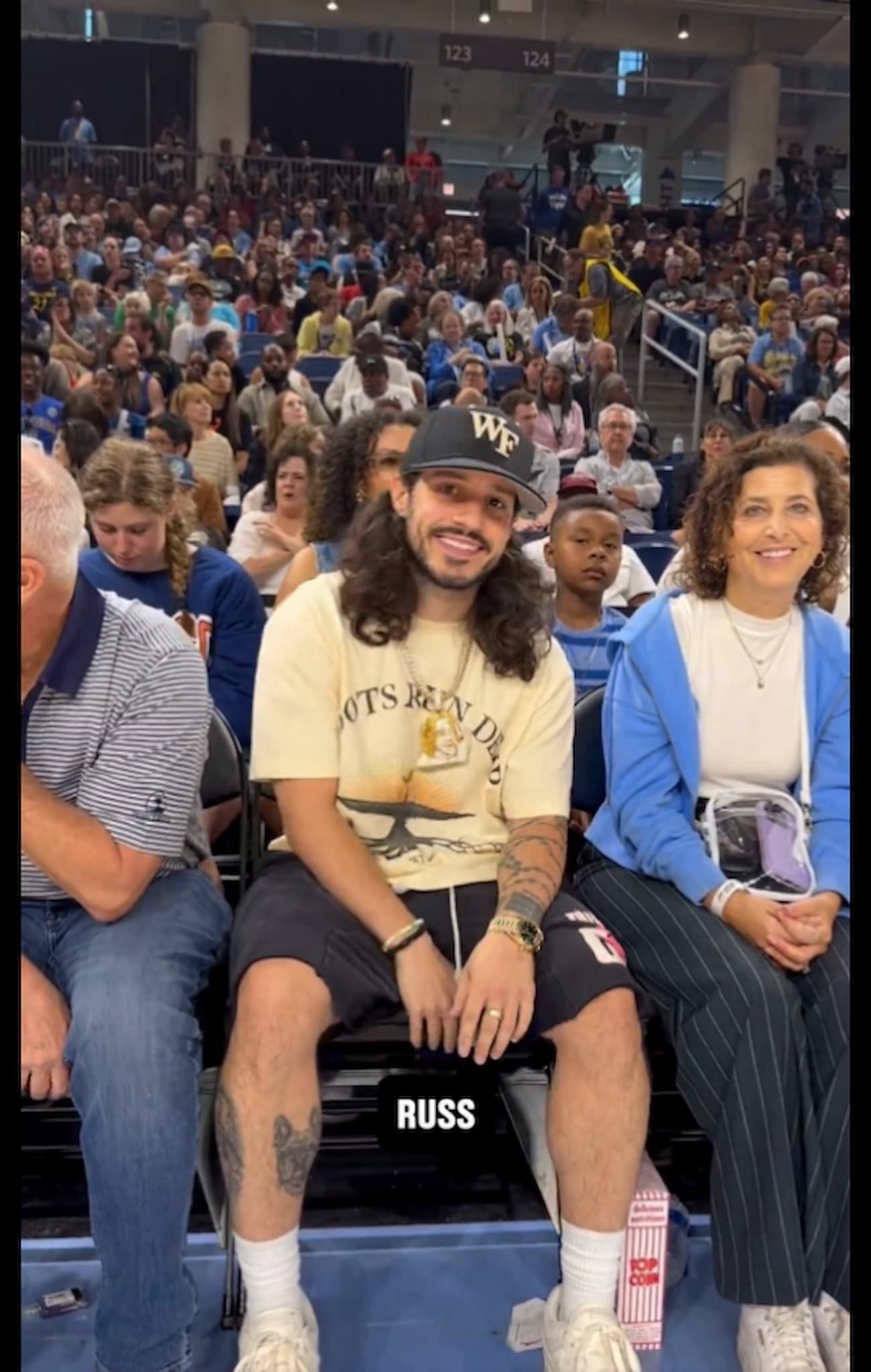 Russ at the Sky vs Fever game (Image via WNBA&#039;s X account)