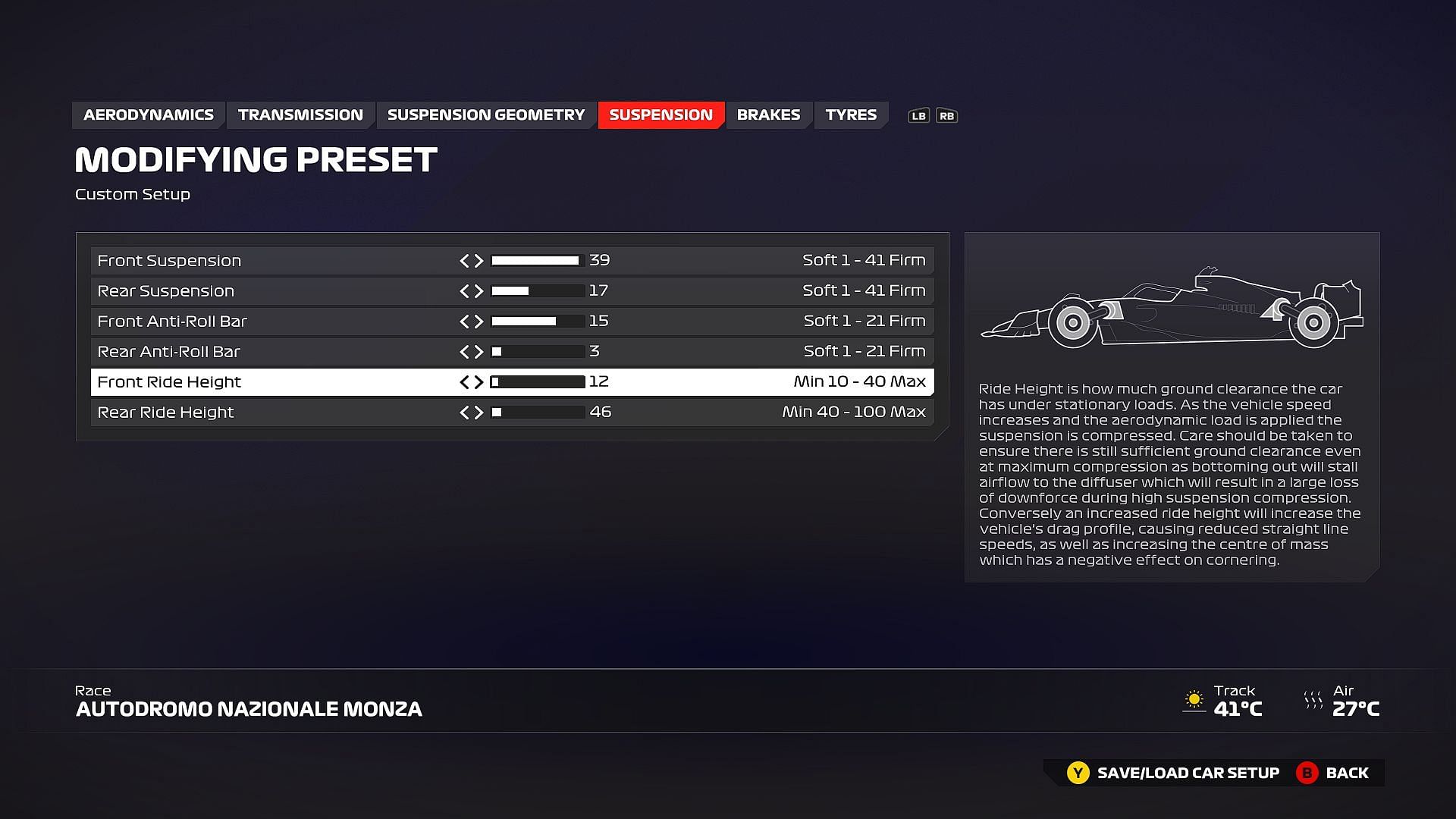 Best recommended Suspension setting for Autodromo Nazionale Monza in Italy in F1 24 (Image via EA Sports)