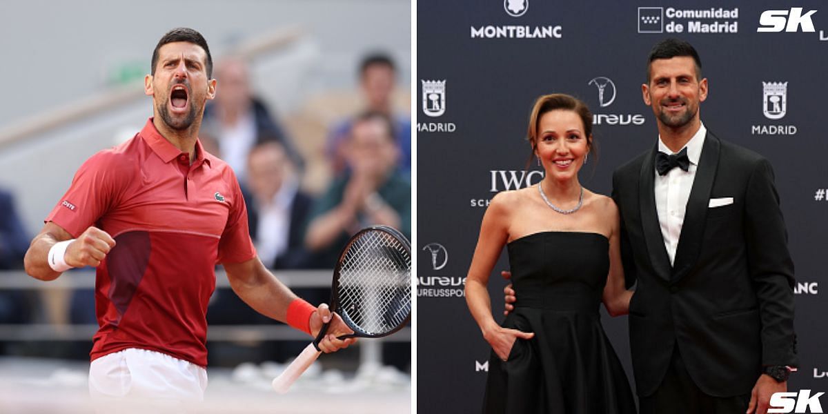 Novak Djokovic (L) and Djokovic with his wife Jelena Djokovic (R) [Source: Getty Images]