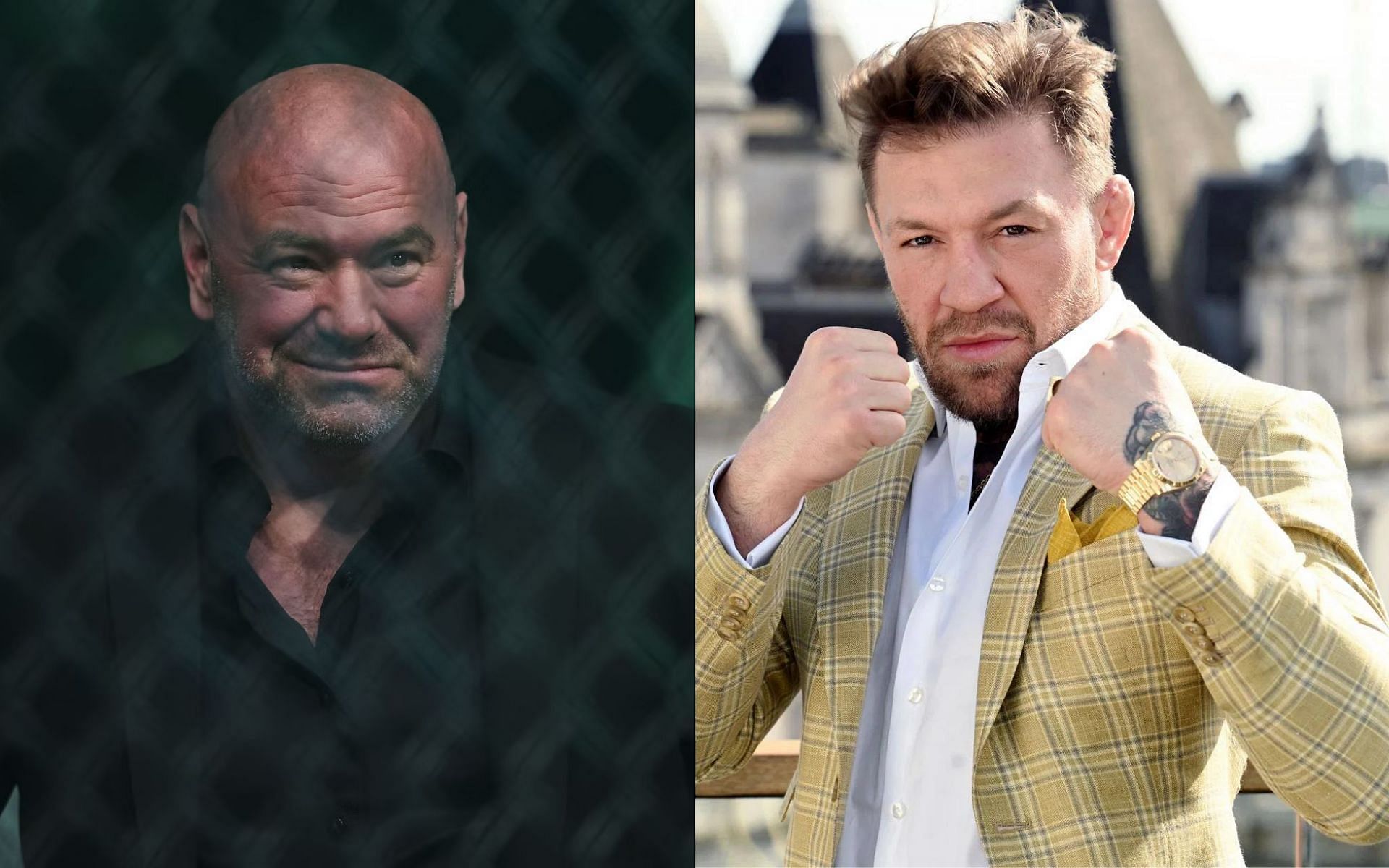 Dana White (left) gets asked about Conor McGregor