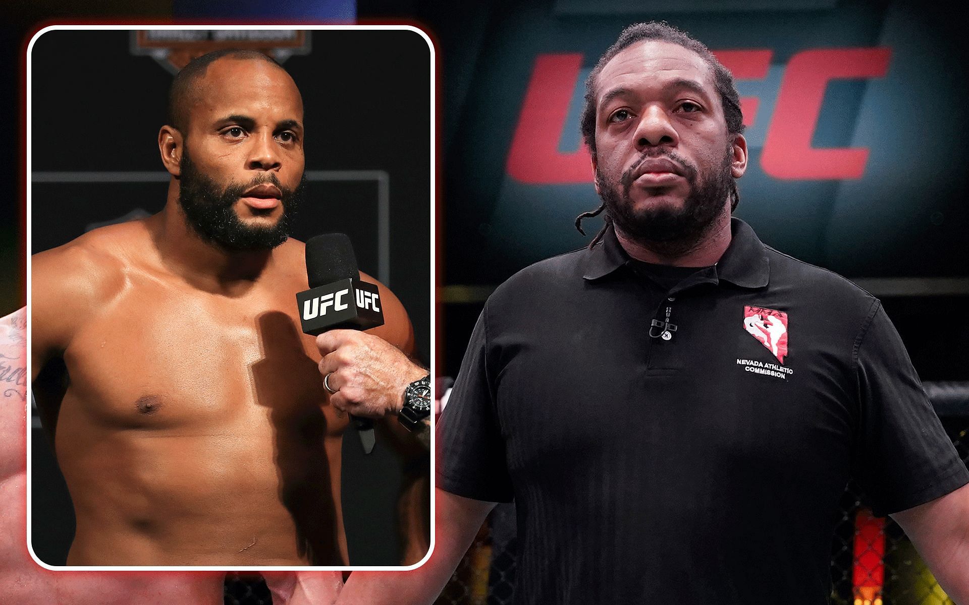 Daniel Cormier (left) appeared to accidentally punch Herb Dean (right) in a high-profile UFC fight [Images courtesy: Getty Images]