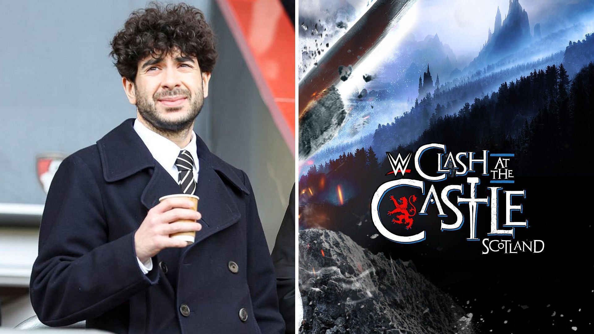 The All Elite chief; Clash at the Castle: Scotland (credits: Tony Khan on X; WWE.com)