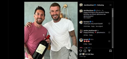 David Beckham (right) wishes Lionel Messi on his birthday (Pic: David Beckham Instagram)