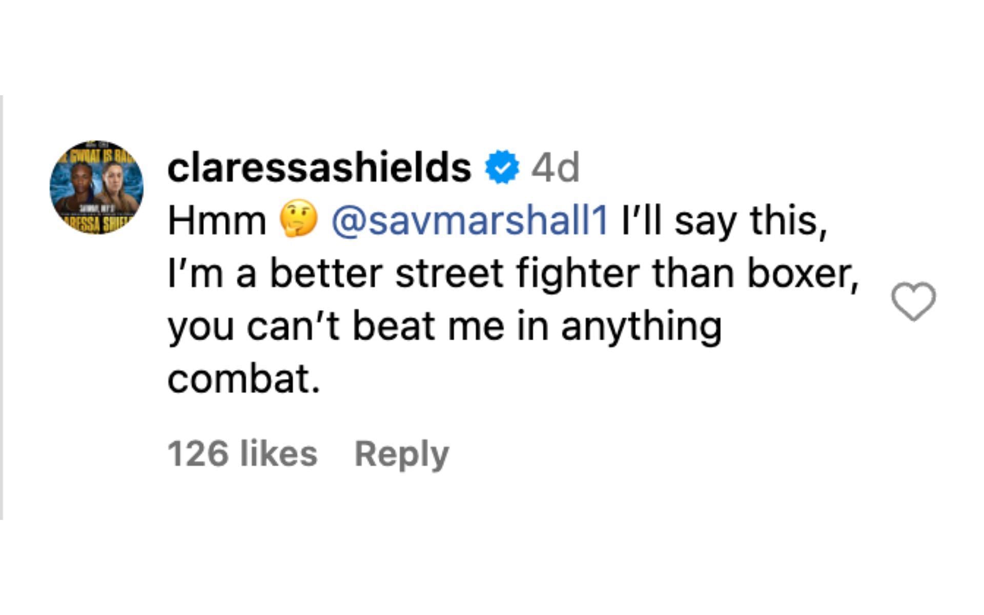 Claressa Shields responds to Savannah Marshall. [via @mmafighting on Instagram]